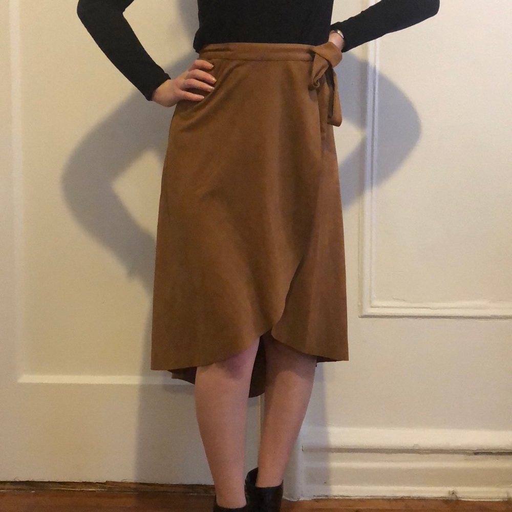 Suede high-low wrap skirt